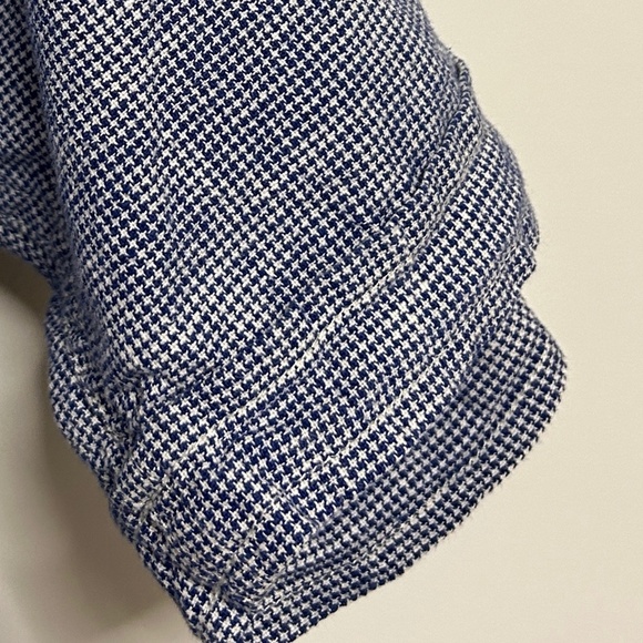 Haggar Mens Large Linen Blend Short Sleeve Button Up Shirt Blue & White Casual - Picture 7 of 10